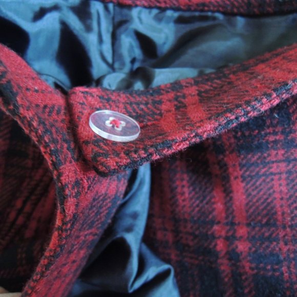 Eddie Bauer Red & Black Wool Blend Plaid Wrap Fringed Skirt 10P - Picture 6 of 9